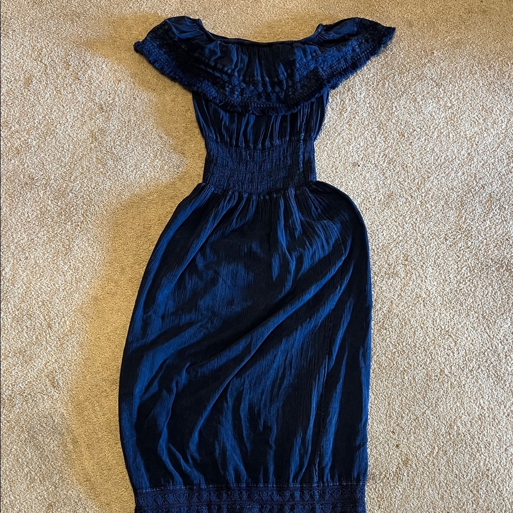 Sugar Midnight Blue Smocked Midi Dress